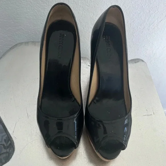 Jimmy Choo Black Patent Papina Cork Wedge Pumps Size 39 - Picture 4 of 9